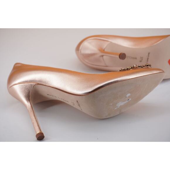 Manolo Blahnik Hangisi Jeweled 90mm Pumps Sz 37.5 Copper Leather $1245 New - Picture 12 of 12